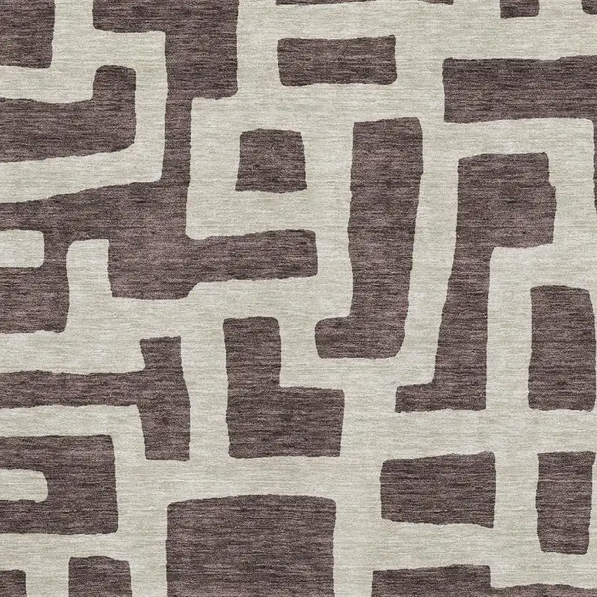 Chocolate And Beige Abstract Geometric Washable Area Rug With UV Protection Photo 3
