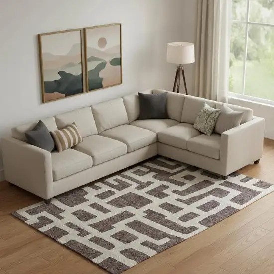 Chocolate And Beige Abstract Geometric Washable Area Rug With UV Protection Photo 1