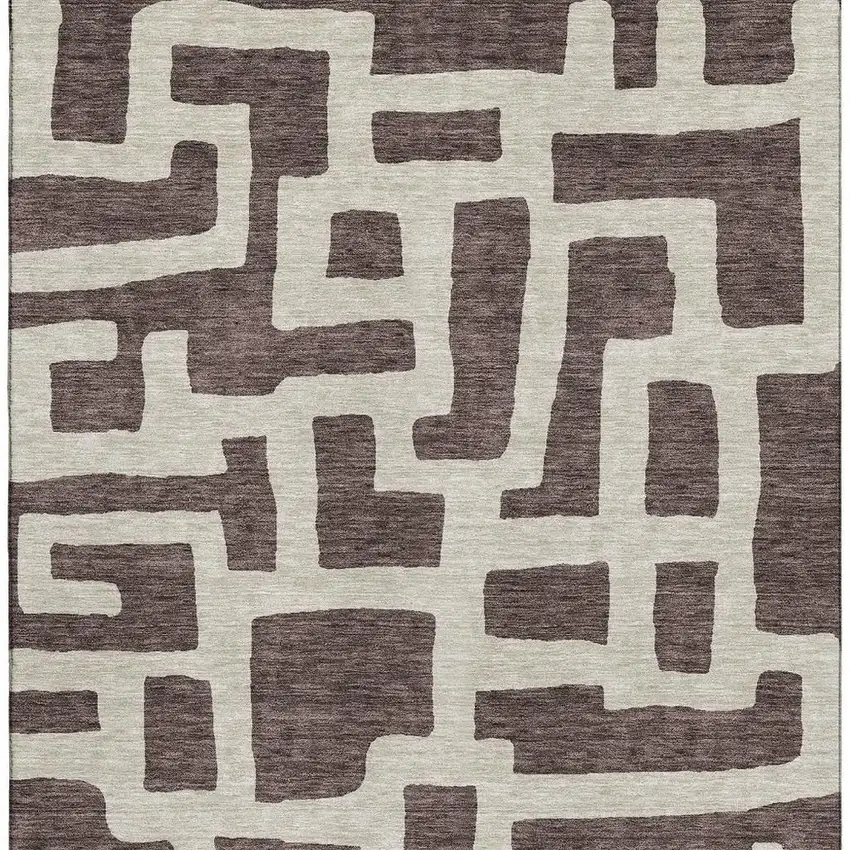 Chocolate And Beige Abstract Geometric Washable Area Rug With UV Protection Photo 4