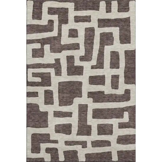 Chocolate And Beige Abstract Geometric Washable Area Rug With UV Protection Photo 1