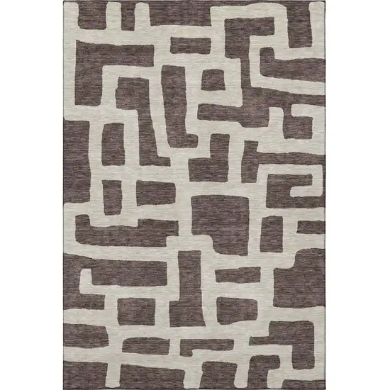 Chocolate And Beige Abstract Geometric Washable Area Rug With UV Protection Photo 4