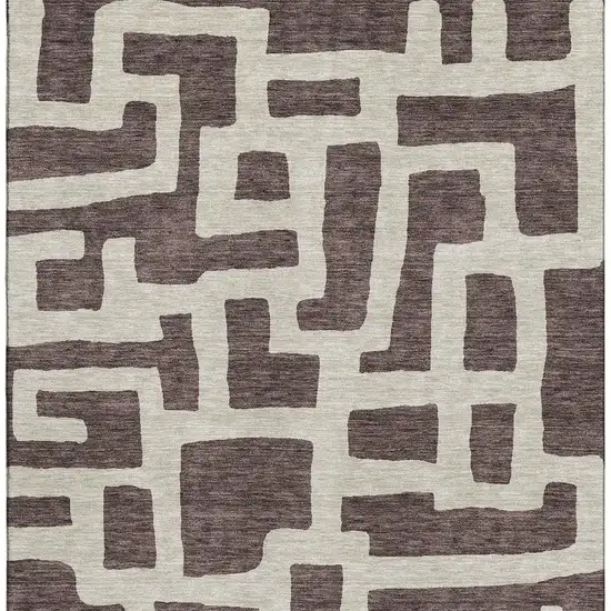 Chocolate And Beige Abstract Geometric Washable Area Rug With UV Protection Photo 3