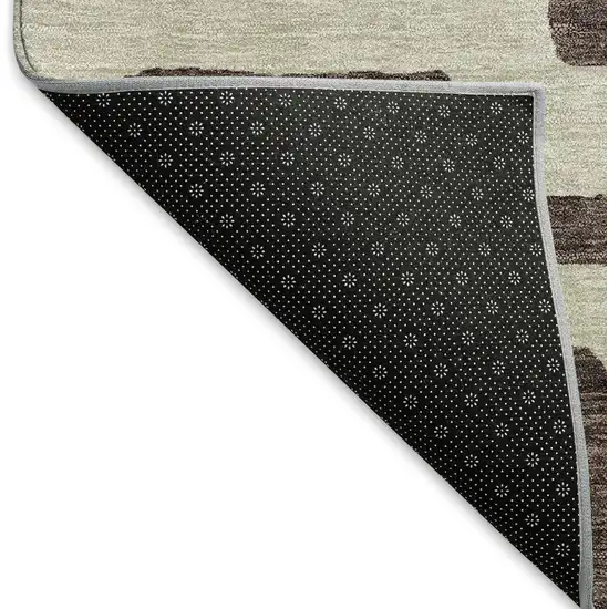 Chocolate And Beige Abstract Geometric Washable Area Rug With UV Protection Photo 7