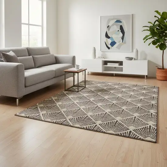 Chocolate And Beige Abstract Geometric Washable Area Rug With UV Protection Photo 2