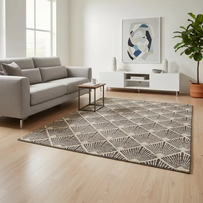 Chocolate And Beige Abstract Geometric Washable Area Rug With UV Protection Photo 2
