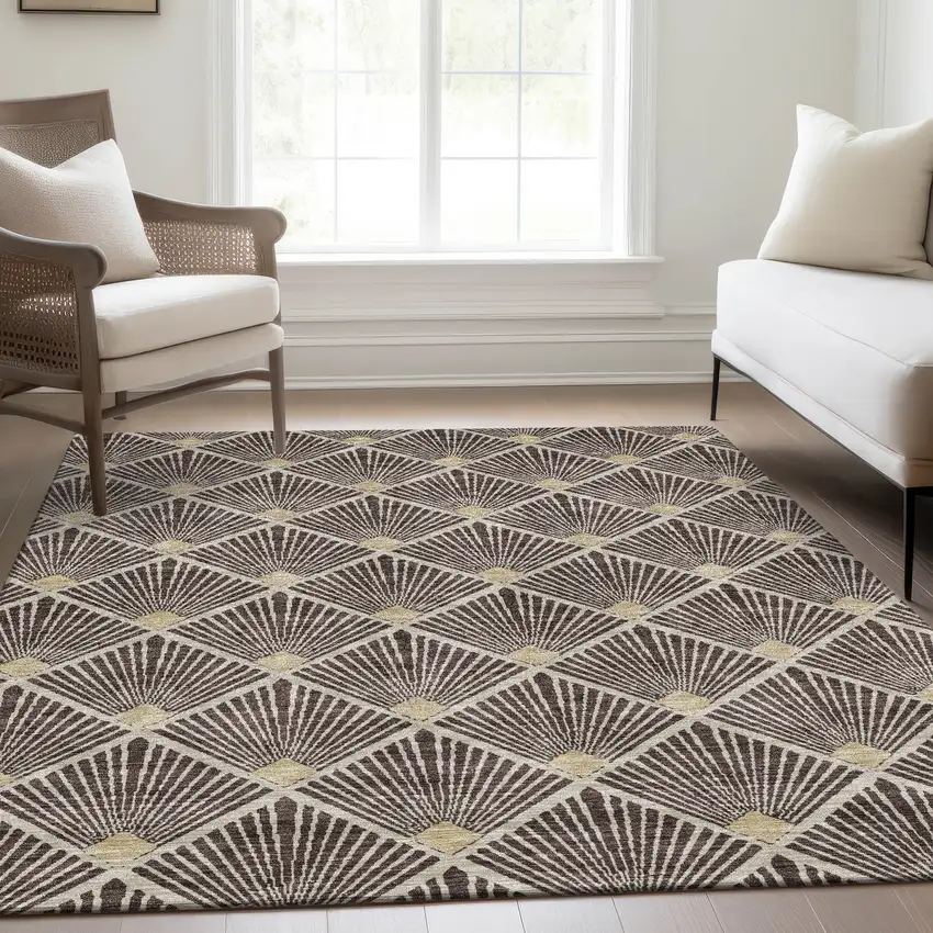 Chocolate And Beige Abstract Geometric Washable Area Rug With UV Protection Photo 6
