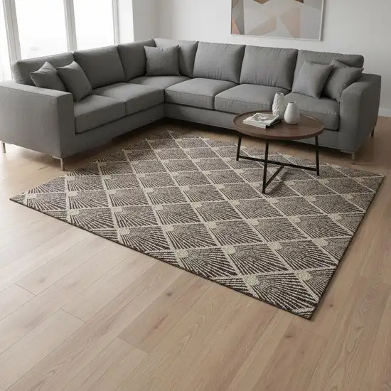 Chocolate And Beige Abstract Geometric Washable Area Rug With UV Protection Photo 2