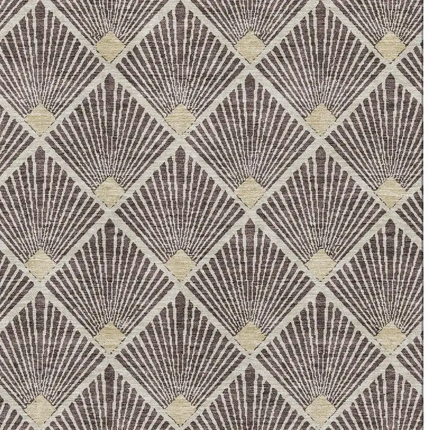 Chocolate And Beige Abstract Geometric Washable Area Rug With UV Protection Photo 3