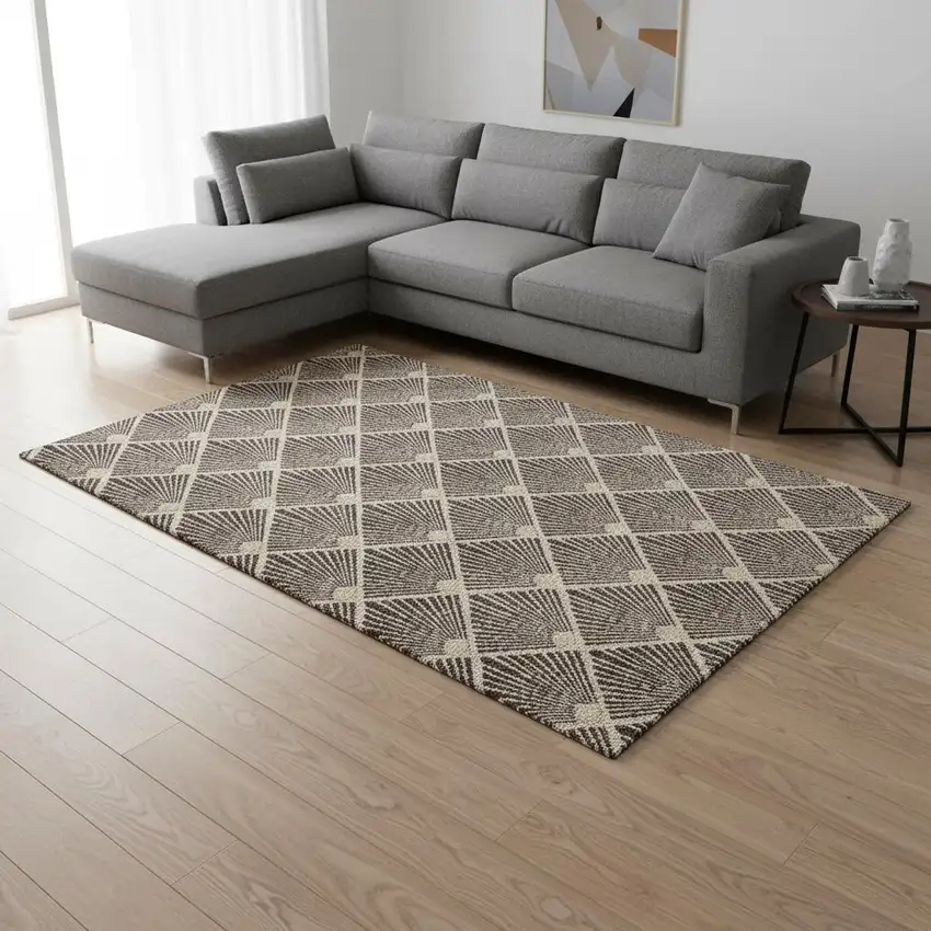 Chocolate And Beige Abstract Geometric Washable Area Rug With UV Protection Photo 2