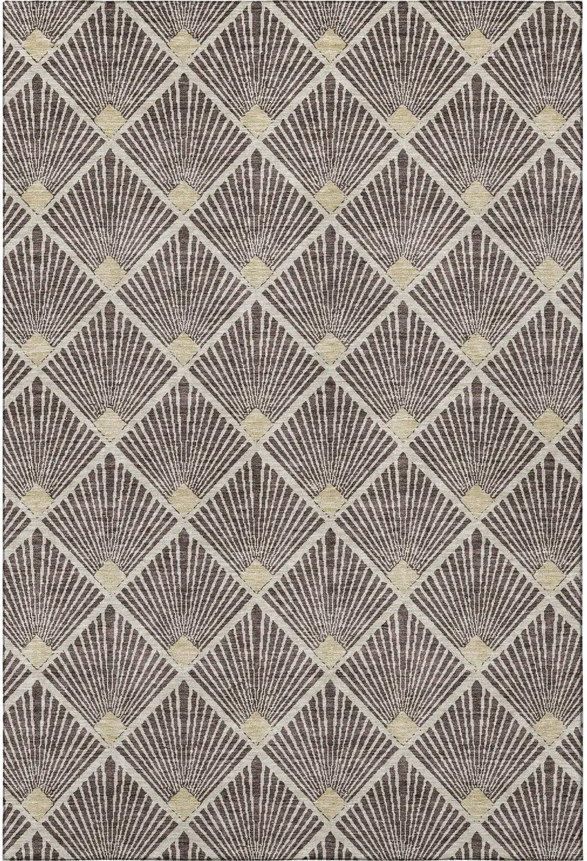 Chocolate And Beige Abstract Geometric Washable Area Rug With UV Protection Photo 4