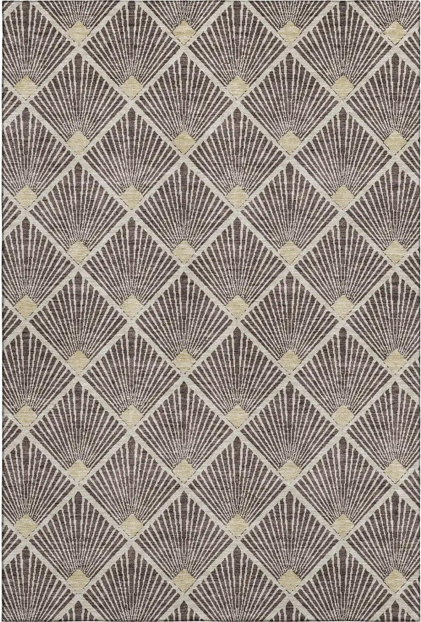 Chocolate And Beige Abstract Geometric Washable Area Rug With UV Protection Photo 1