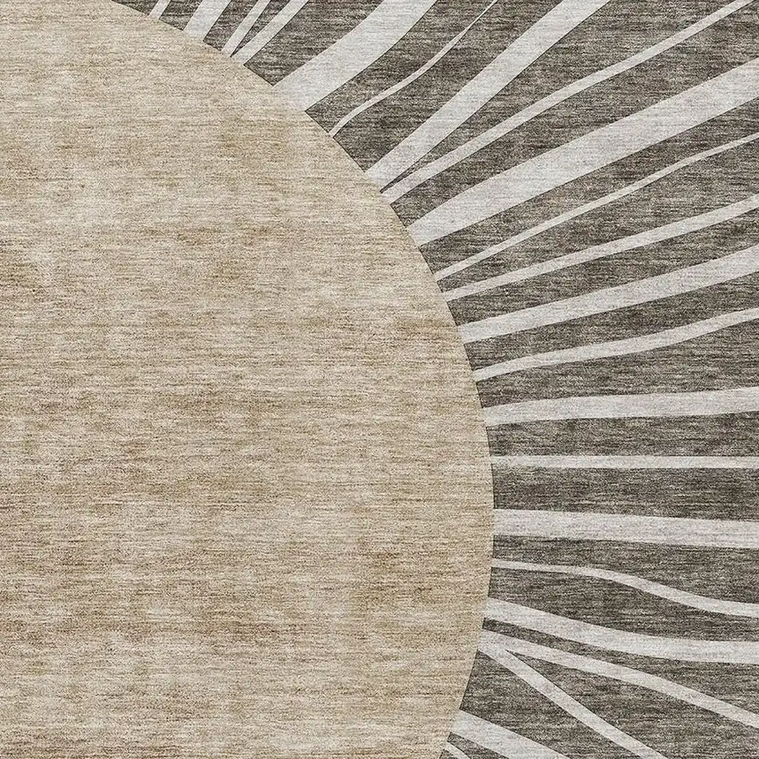 Chocolate And Beige Abstract Washable Area Rug With UV Protection Photo 2