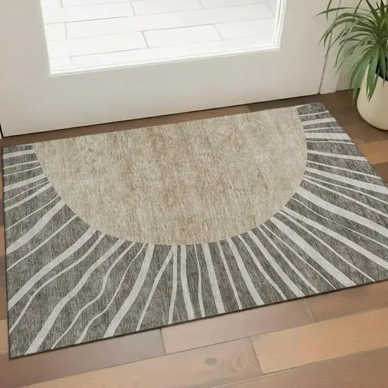 Chocolate And Beige Abstract Washable Area Rug With UV Protection Photo 1