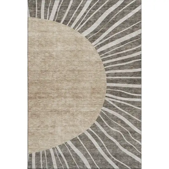Chocolate And Beige Abstract Washable Area Rug With UV Protection Photo 2