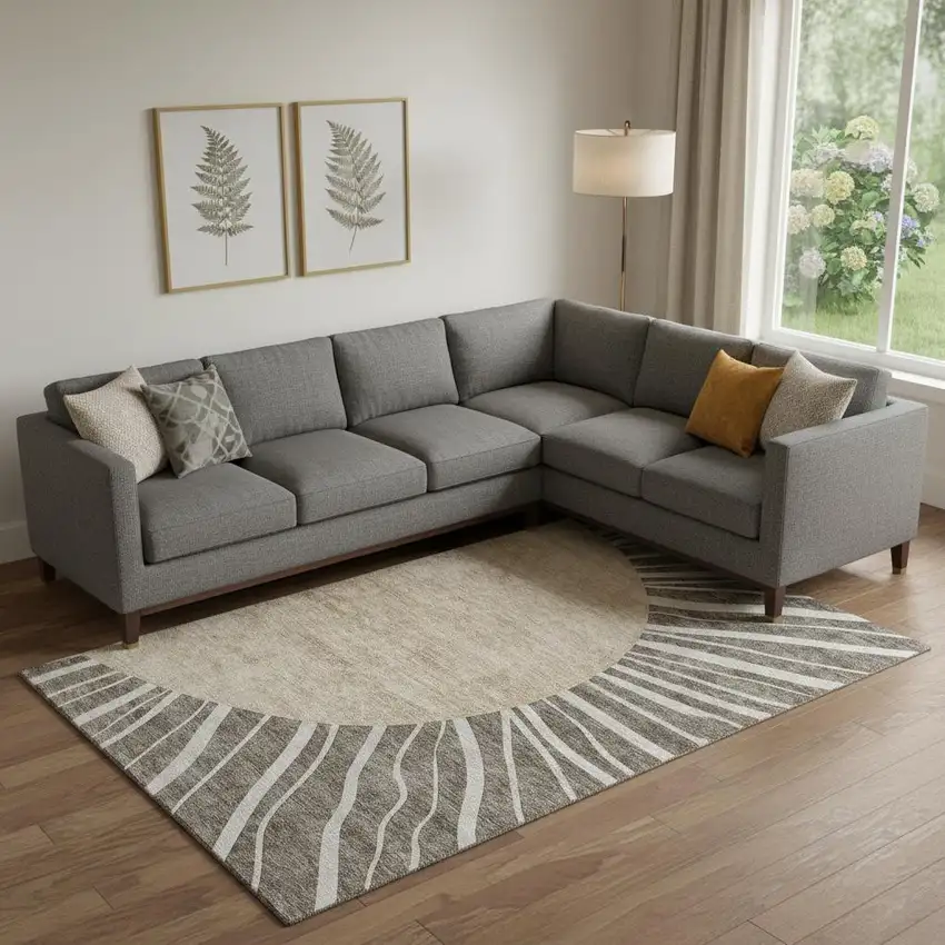 Chocolate And Beige Abstract Washable Area Rug With UV Protection Photo 1