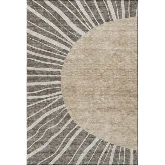 Chocolate And Beige Abstract Washable Area Rug With UV Protection Photo 2