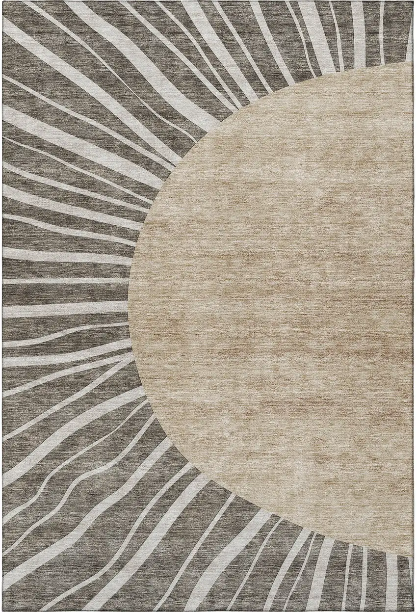Chocolate And Beige Abstract Washable Area Rug With UV Protection Photo 2
