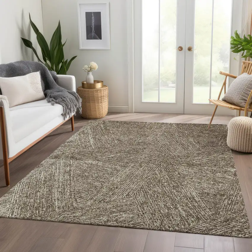 Chocolate And Beige Abstract Washable Area Rug With UV Protection Photo 1