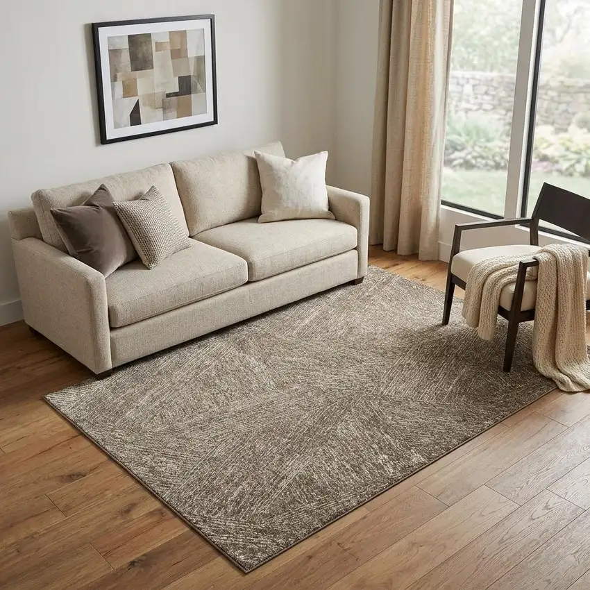 Chocolate And Beige Abstract Washable Area Rug With UV Protection Photo 1