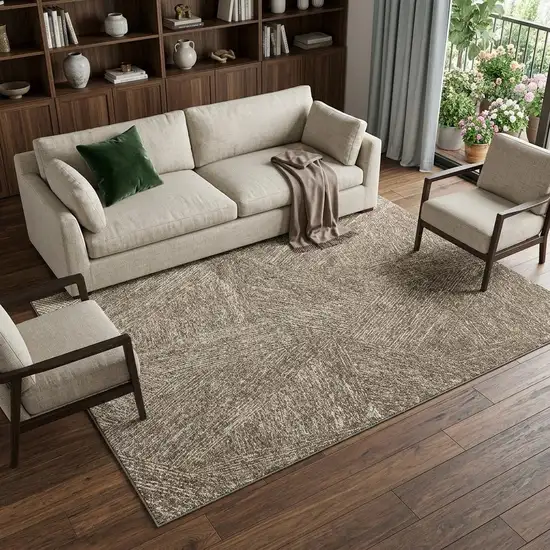 Chocolate And Beige Abstract Washable Area Rug With UV Protection Photo 1