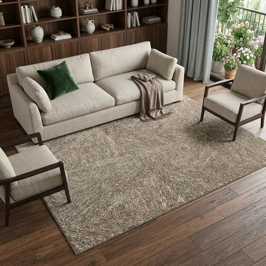 Chocolate And Beige Abstract Washable Area Rug With UV Protection Photo 1