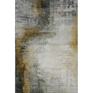 Photo of Chocolate And Beige Abstract Washable Area Rug With UV Protection