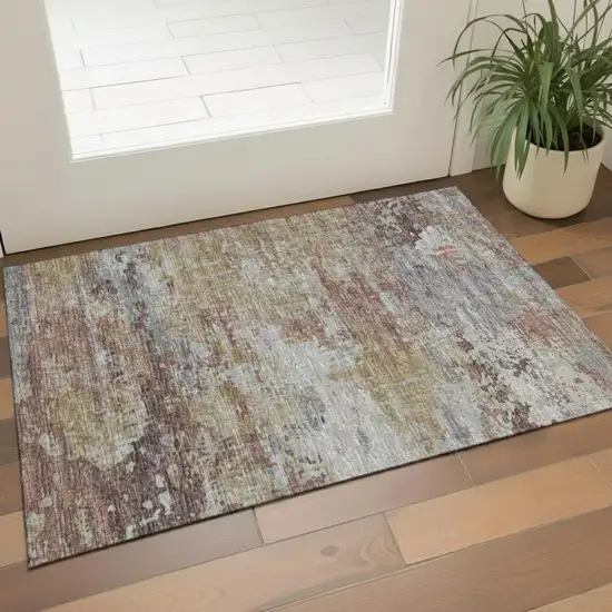 Chocolate And Beige Abstract Washable Area Rug With UV Protection Photo 2