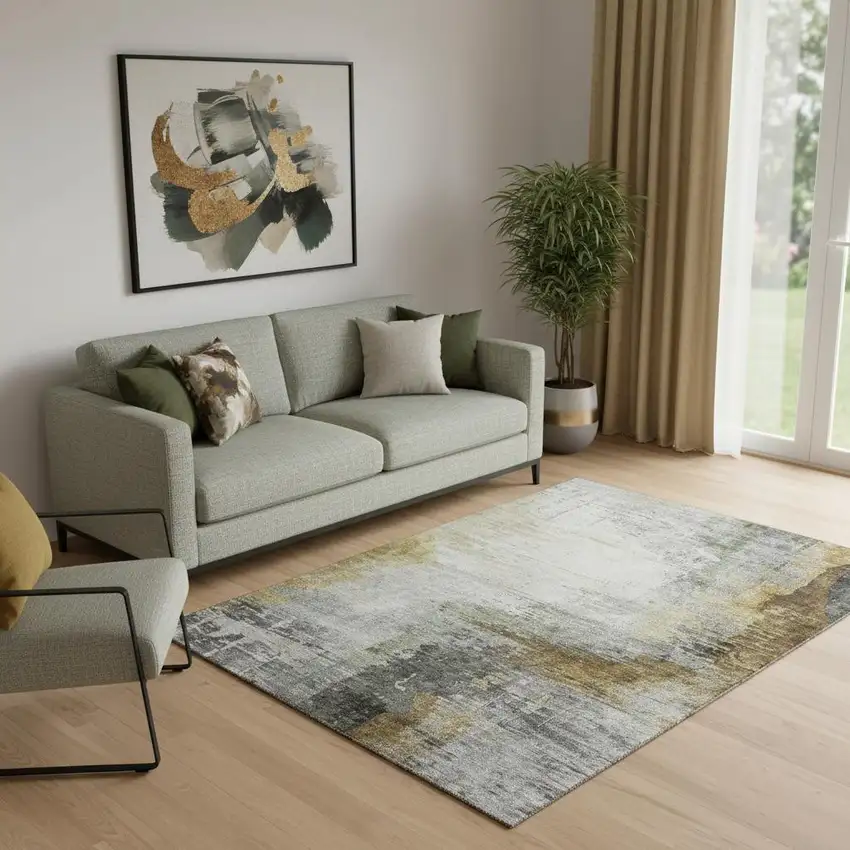 Chocolate And Beige Abstract Washable Area Rug With UV Protection Photo 2