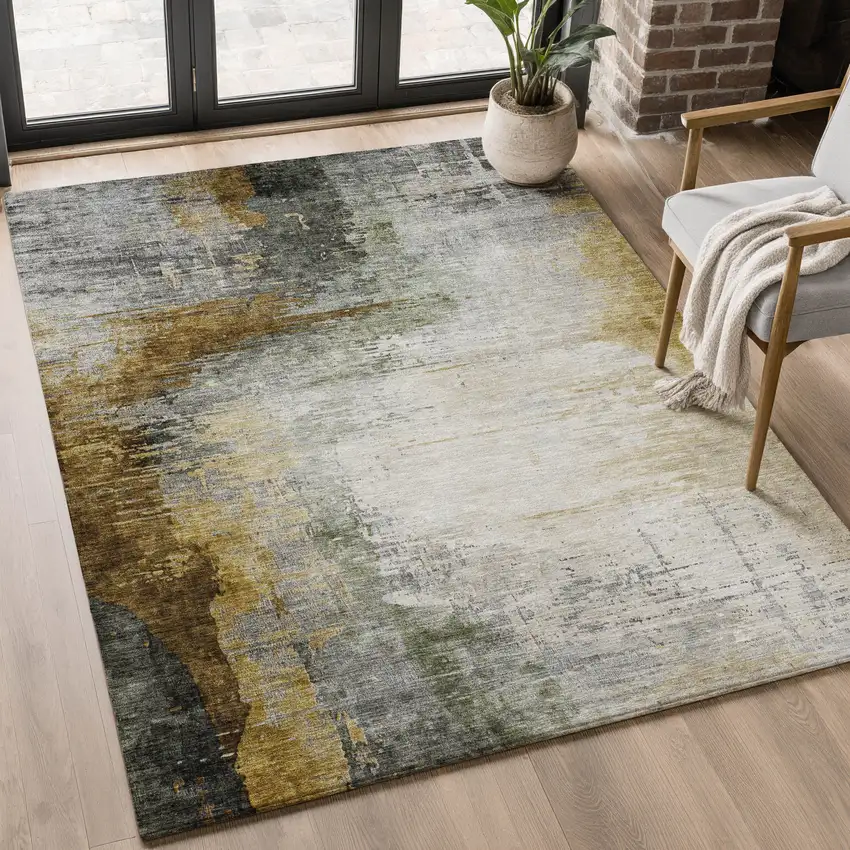 Chocolate And Beige Abstract Washable Area Rug With UV Protection Photo 5