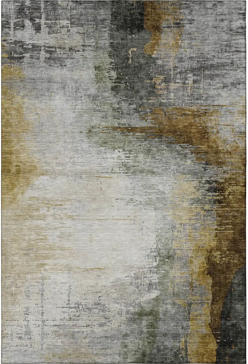 Chocolate And Beige Abstract Washable Area Rug With UV Protection Photo 4