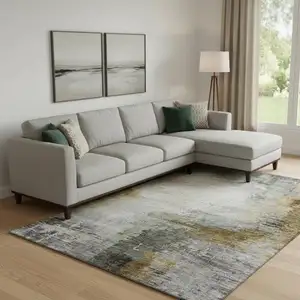 Photo of Chocolate And Beige Abstract Washable Area Rug With UV Protection