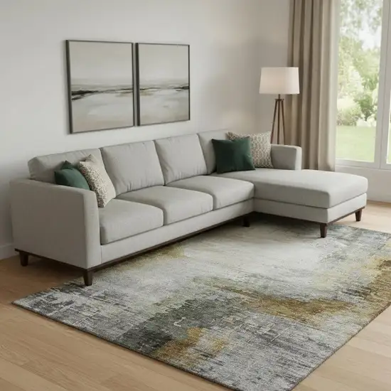 Chocolate And Beige Abstract Washable Area Rug With UV Protection Photo 2