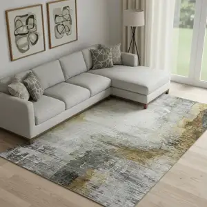 Photo of Chocolate And Beige Abstract Washable Area Rug With UV Protection