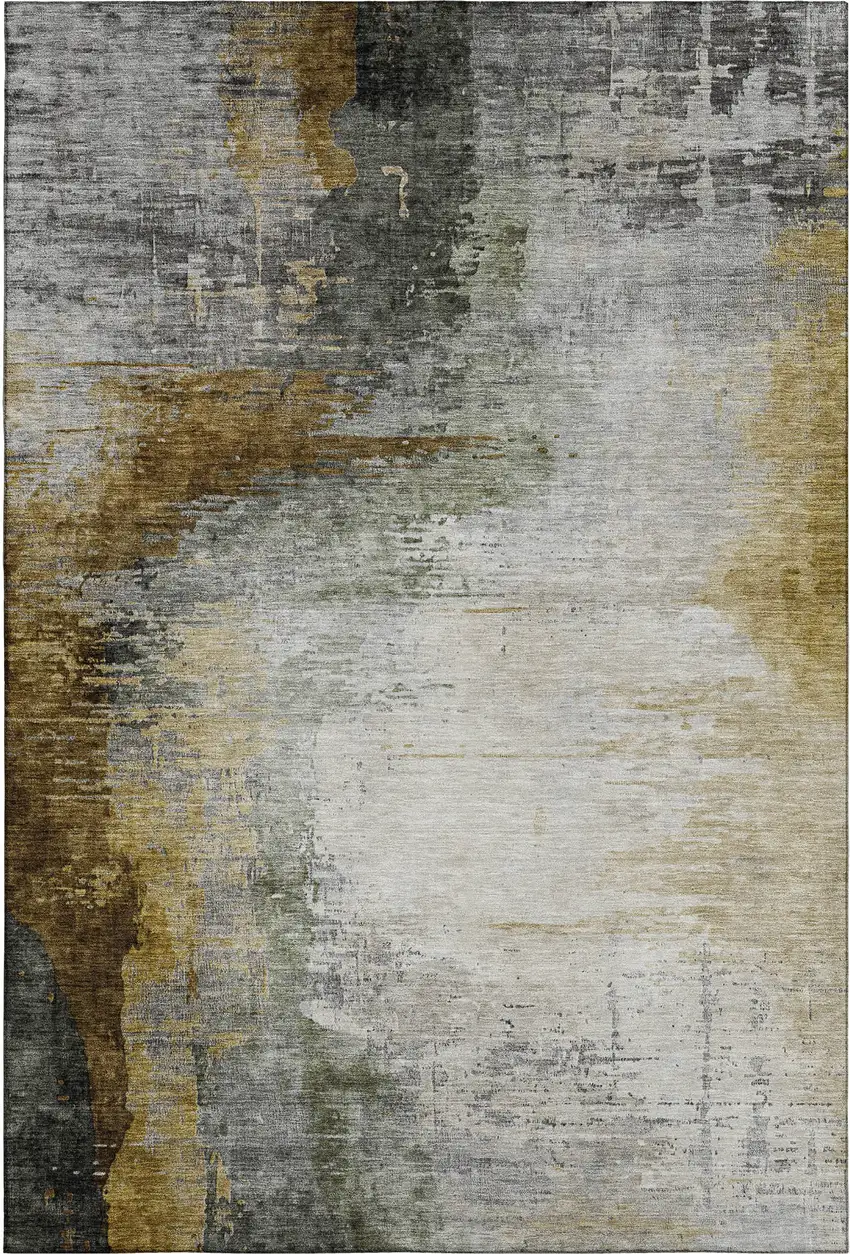 Chocolate And Beige Abstract Washable Area Rug With UV Protection Photo 1