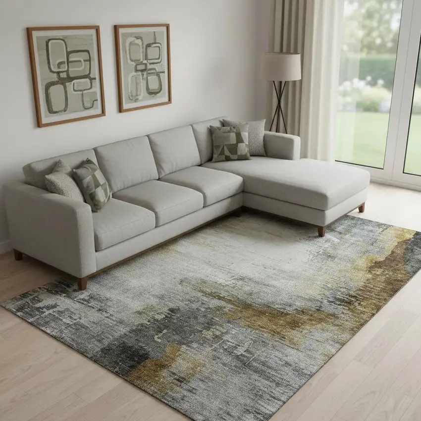 Chocolate And Beige Abstract Washable Area Rug With UV Protection Photo 2