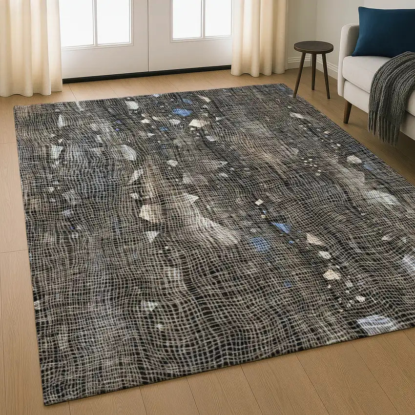 Chocolate And Beige Abstract Washable Area Rug With UV Protection Photo 5