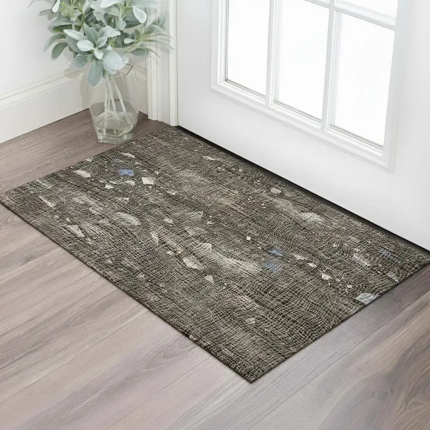 Chocolate And Beige Abstract Washable Area Rug With UV Protection Photo 2