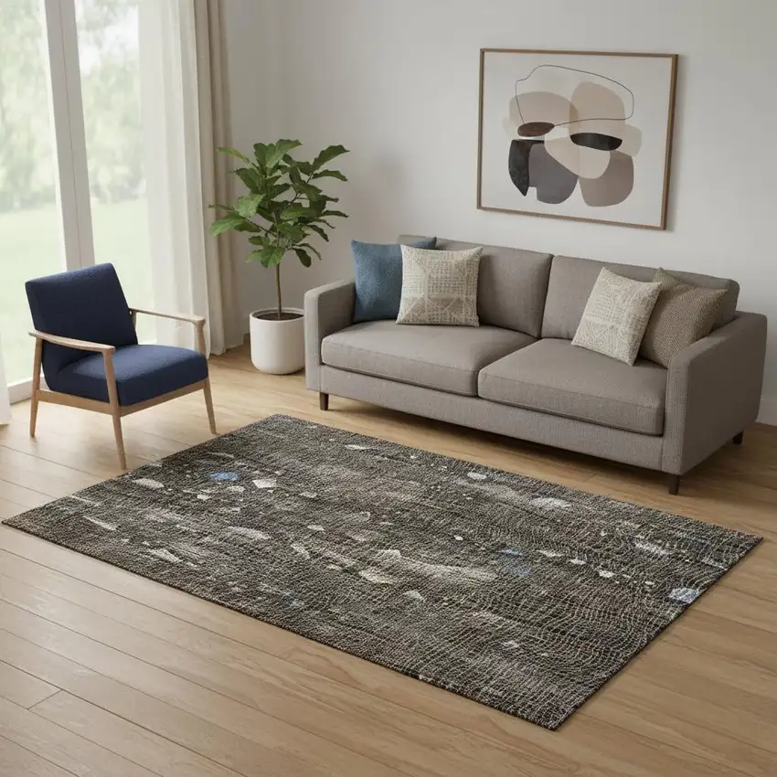 Chocolate And Beige Abstract Washable Area Rug With UV Protection Photo 2