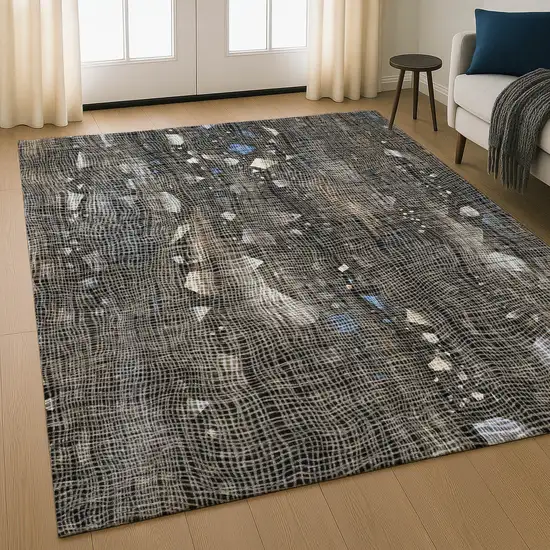 Chocolate And Beige Abstract Washable Area Rug With UV Protection Photo 4