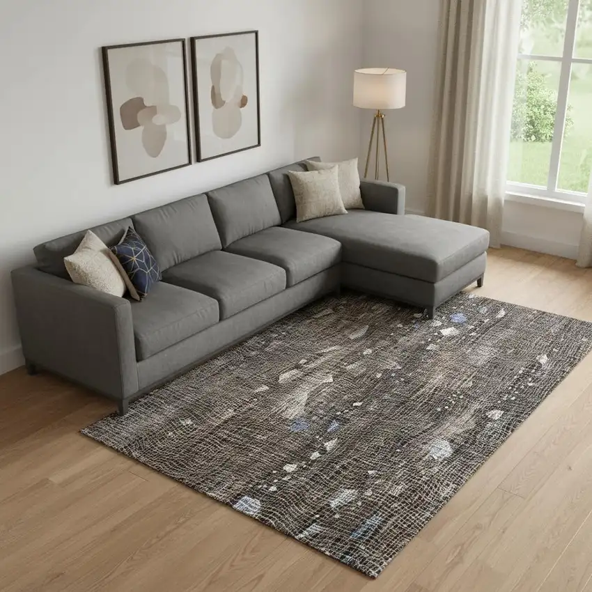 Chocolate And Beige Abstract Washable Area Rug With UV Protection Photo 2