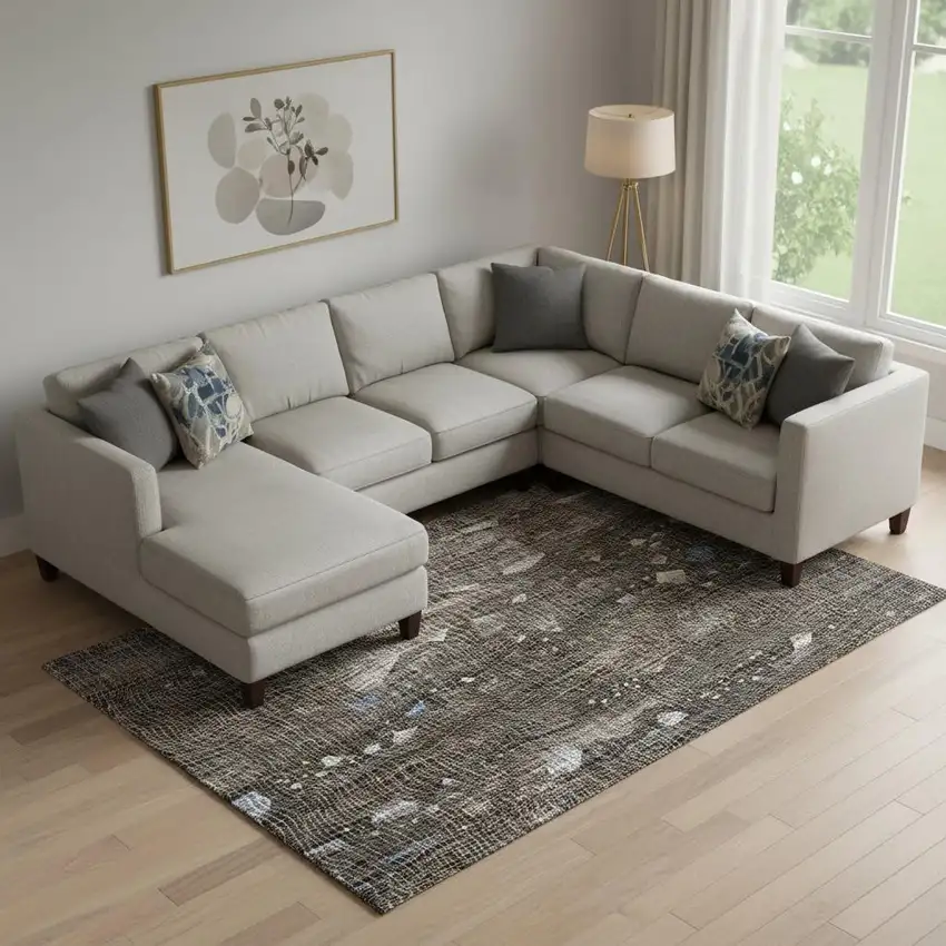 Chocolate And Beige Abstract Washable Area Rug With UV Protection Photo 2