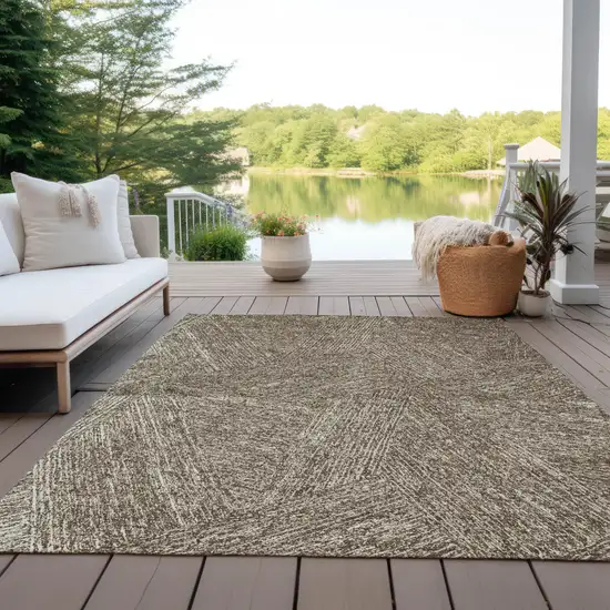 Chocolate And Beige Abstract Washable Indoor Outdoor Area Rug Photo 9