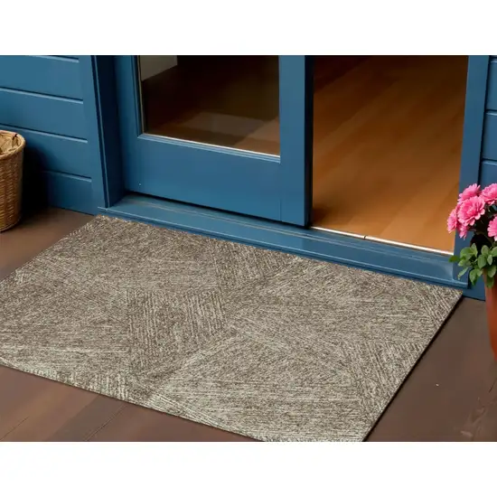 Chocolate And Beige Abstract Washable Indoor Outdoor Area Rug Photo 1