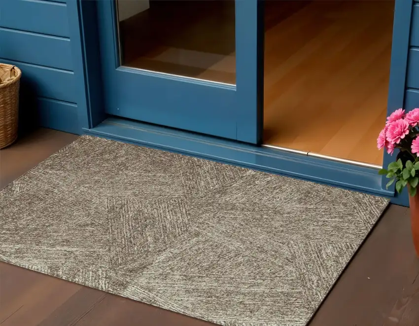 Chocolate And Beige Abstract Washable Indoor Outdoor Area Rug Photo 1