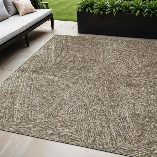 Chocolate And Beige Abstract Washable Indoor Outdoor Area Rug Photo 1