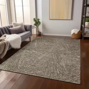 Photo of Chocolate And Beige Abstract Washable Indoor Outdoor Area Rug