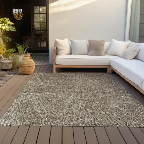 Chocolate And Beige Abstract Washable Indoor Outdoor Area Rug Photo 6