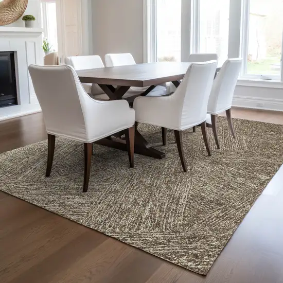Chocolate And Beige Abstract Washable Indoor Outdoor Area Rug Photo 9