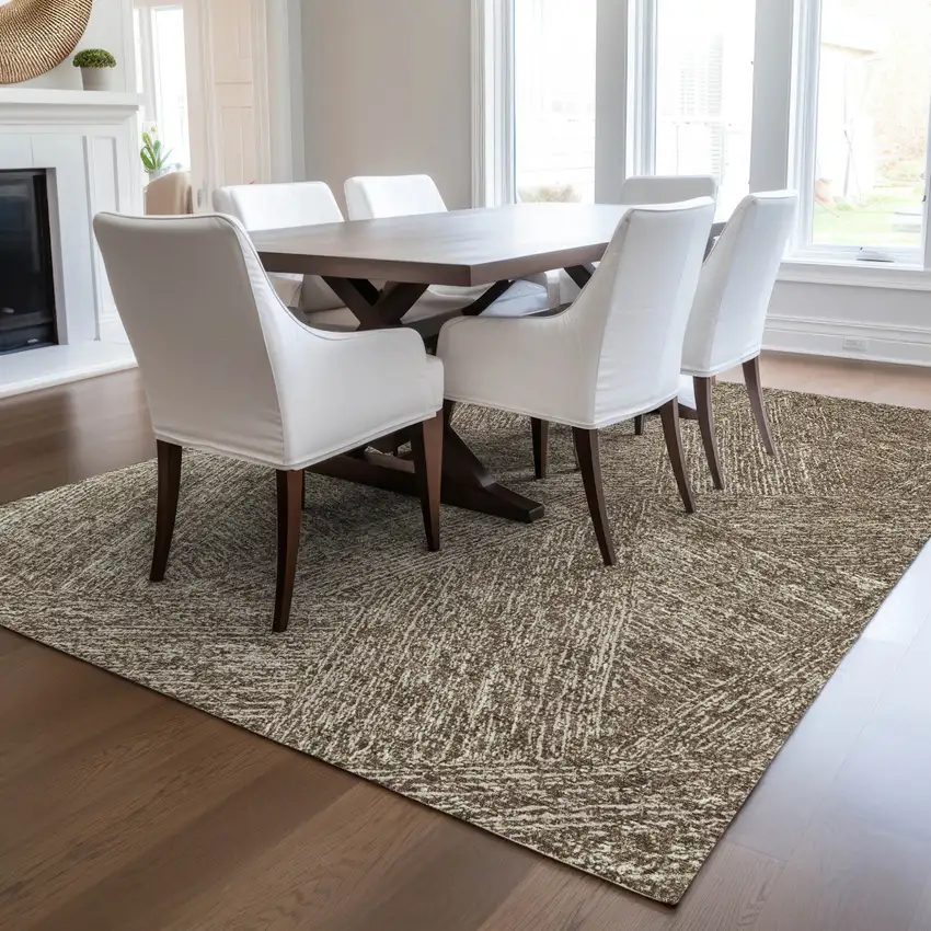 Chocolate And Beige Abstract Washable Indoor Outdoor Area Rug Photo 9