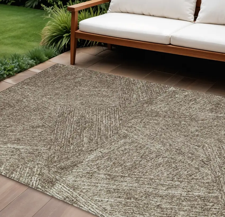Chocolate And Beige Abstract Washable Indoor Outdoor Area Rug Photo 1